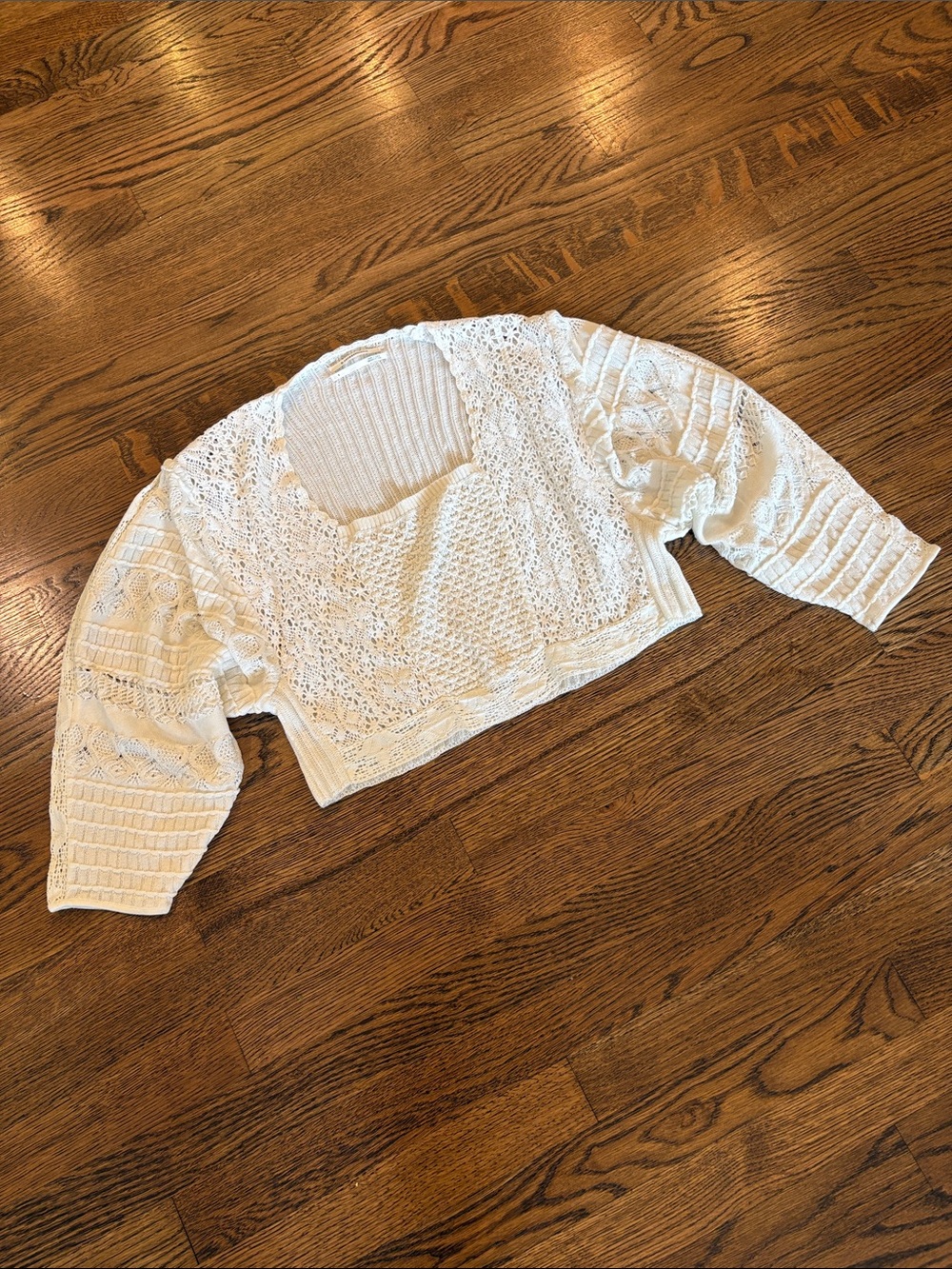 Anthropologie Maeve Cream Crochet Knit Sweater, square neck, s